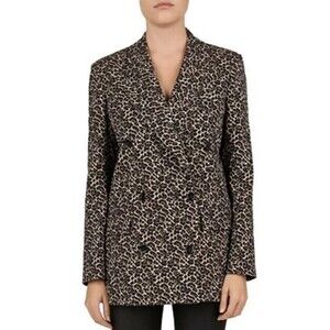 THE KOOPLES Black Pepper Leopard-Print Blazer 2 (Medium) Long Jacket EUC A4